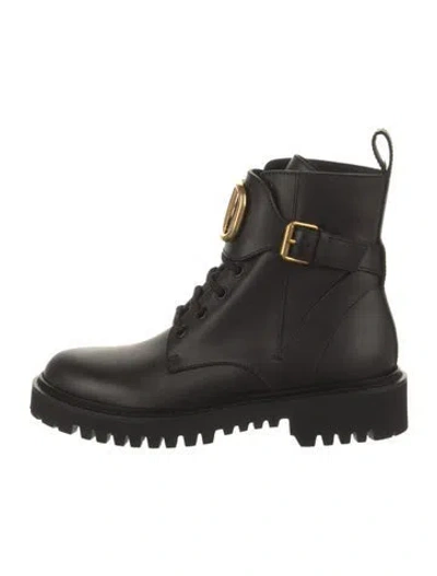 Pre-owned Valentino Garavani Leather Combat Boots In Black