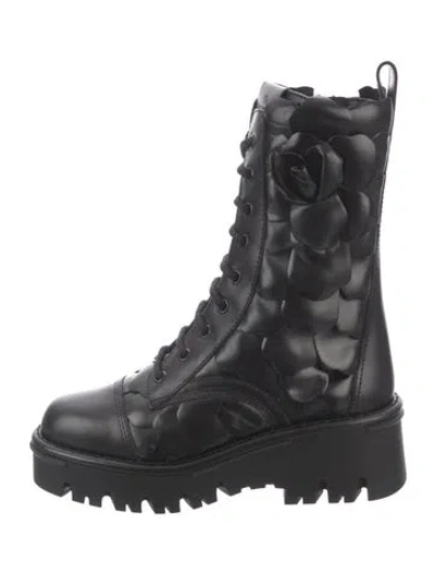 Pre-owned Valentino Garavani Leather Combat Boots In Black