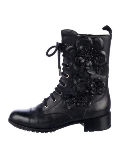 Pre-owned Valentino Garavani Leather Combat Boots In Black