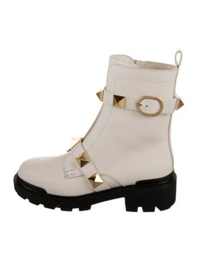 Pre-owned Valentino Garavani Leather Combat Boots In Neutral