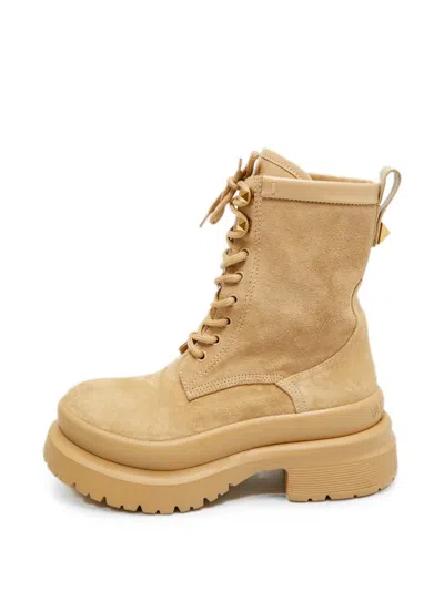 Pre-owned Valentino Garavani Leather Combat Boots In Neutral