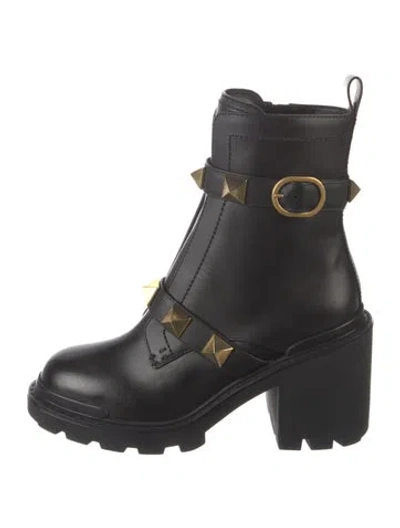 Pre-owned Valentino Garavani Leather Combat Boots W/ Tags In Black