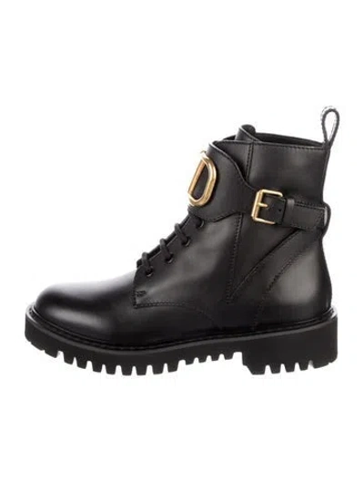 Pre-owned Valentino Garavani Leather Combat Boots W/ Tags In Black