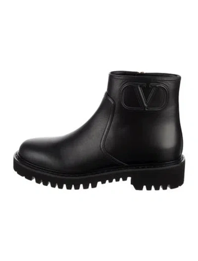 Pre-owned Valentino Garavani Leather Combat Boots W/ Tags In Black