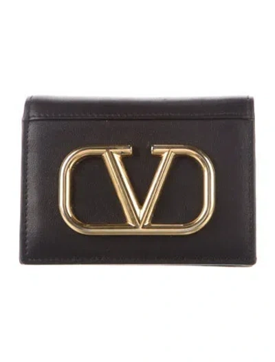 Pre-owned Valentino Garavani Leather Compact Wallet In Black