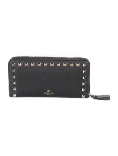 Pre-owned Valentino Garavani Leather Continental Wallet In Black