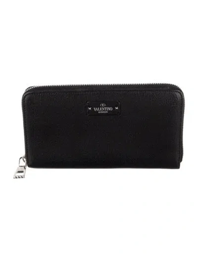 Pre-owned Valentino Garavani Leather Continental Wallet In Black