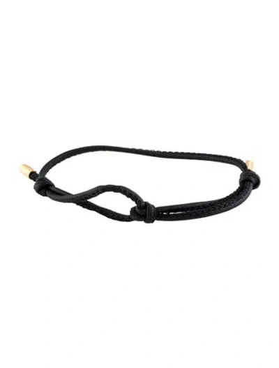 Pre-owned Valentino Garavani Leather Cord Wrap Bracelet, 6.75" In Black