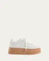 Valentino Leather Platform Sneakers Perforated Detailing In Bianco