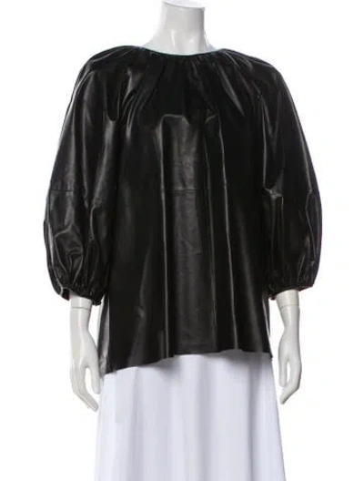 Pre-owned Valentino Leather Crew Neck Blouse In Black