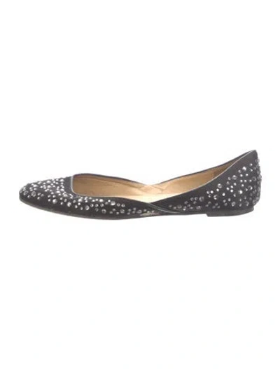 Pre-owned Valentino Garavani Leather Crystal Embellishments Ballet Flats In Black