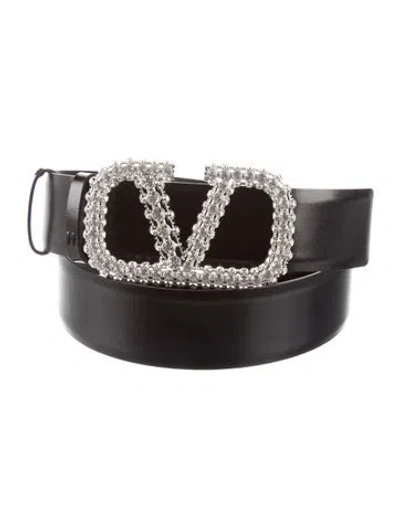 Pre-owned Valentino Garavani Leather Crystal Embellishments Belt In Black