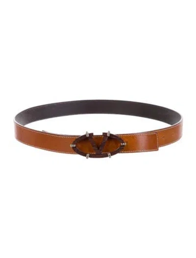 Pre-owned Valentino Garavani Leather Crystal Embellishments Belt Kit In Brown