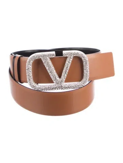 Pre-owned Valentino Garavani Leather Crystal Embellishments Belt In Multi