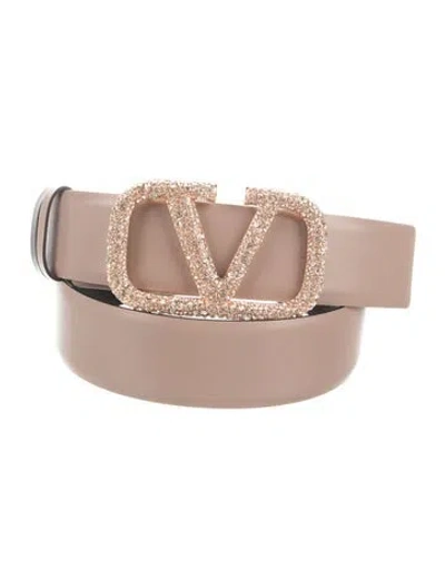 Pre-owned Valentino Garavani Leather Crystal Embellishments Belt In Neutral