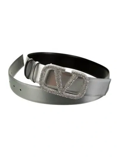 Pre-owned Valentino Garavani Leather Crystal Embellishments Belt In Silver