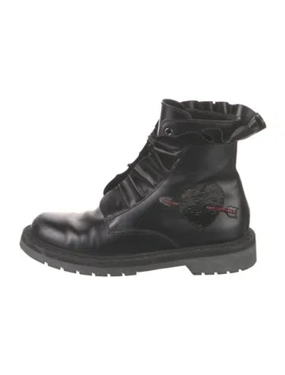 Pre-owned Valentino Garavani Leather Crystal Embellishments Combat Boots In Black