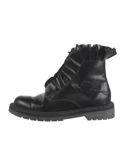 Pre-owned Valentino Garavani Leather Crystal Embellishments Combat Boots In Black