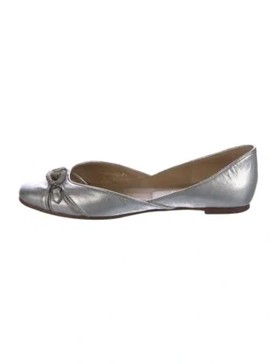 Pre-owned Valentino Garavani Leather Crystal Embellishments D'orsay Flats In Silver