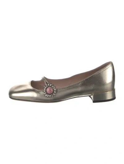 Pre-owned Valentino Garavani Leather Crystal Embellishments Flats