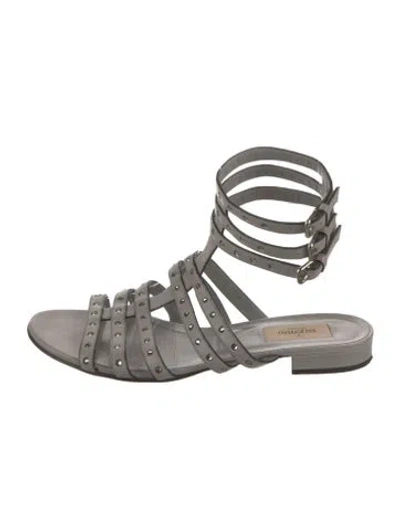 Pre-owned Valentino Garavani Leather Crystal Embellishments Gladiator Sandals In Neutral