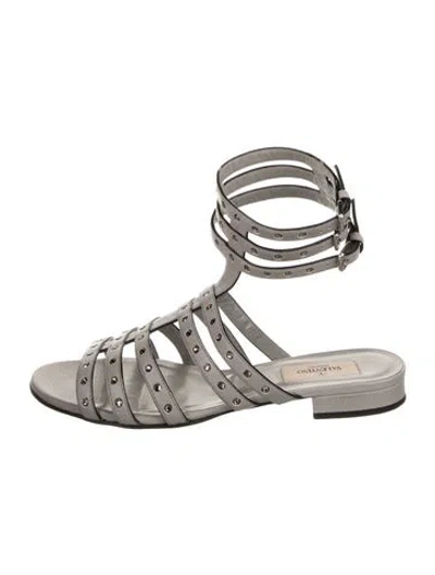 Pre-owned Valentino Garavani Leather Crystal Embellishments Gladiator Sandals In Neutrals