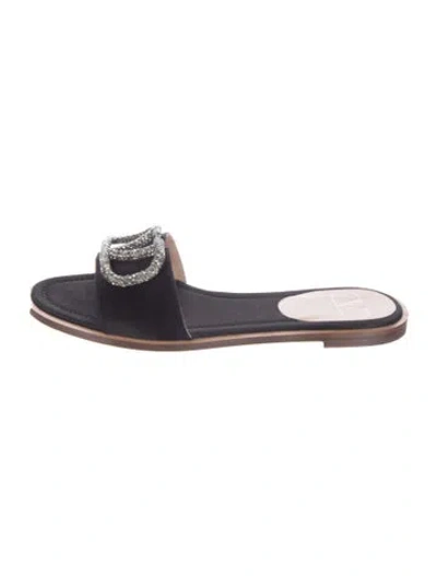 Pre-owned Valentino Garavani Leather Crystal Embellishments Slides In Brown