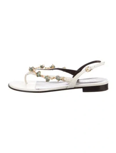 Pre-owned Valentino Garavani Leather Crystal Embellishments Slingback Sandals In Neutral