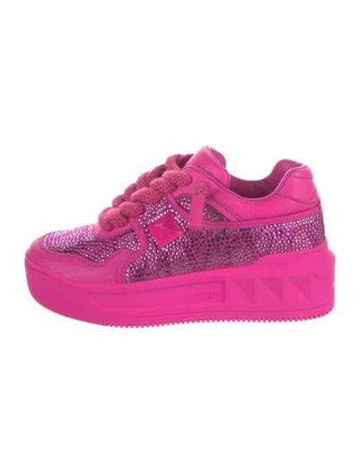 Pre-owned Valentino Garavani Leather Crystal Embellishments Sneakers In Pink