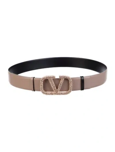 Pre-owned Valentino Garavani Leather Crystal Embellishments Waist Belt In Neutral
