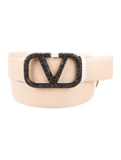 Pre-owned Valentino Garavani Leather Crystal Embellishments Waist Belt In Neutral