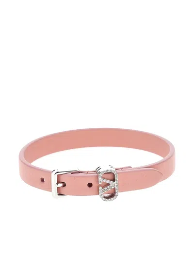 Valentino Garavani Leather Crystals Bracelet In Brown
