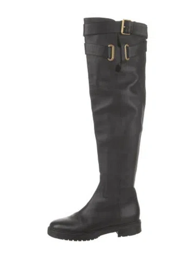Pre-owned Valentino Garavani Leather Cutout Accent Boots In Black