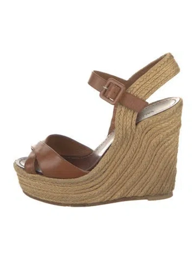 Pre-owned Valentino Garavani Leather Cutout Accent Espadrilles In Brown