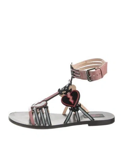 Pre-owned Valentino Garavani Leather Cutout Accent Gladiator Sandals In Black
