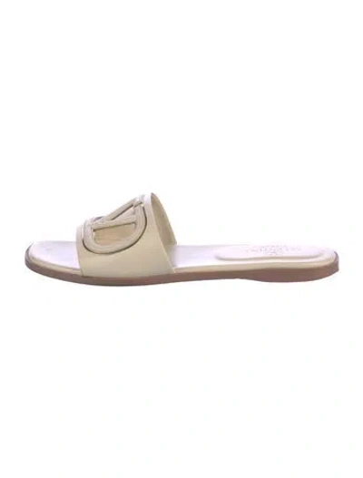Pre-owned Valentino Garavani Leather Cutout Accent Slides In Neutrals