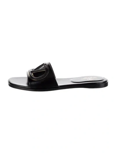 Pre-owned Valentino Garavani Leather Cutout Accent Slides W/ Tags In Black