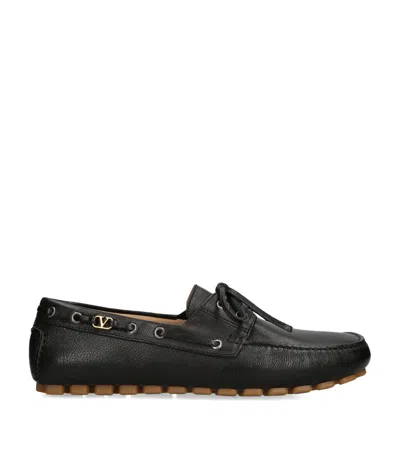 Valentino Garavani Leather Driving Shoes In Black