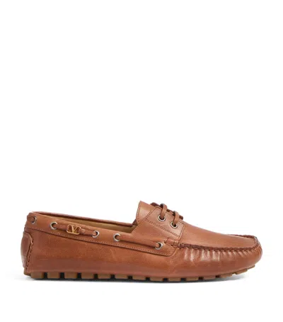 Valentino Garavani Leather Driving Shoes In Brown