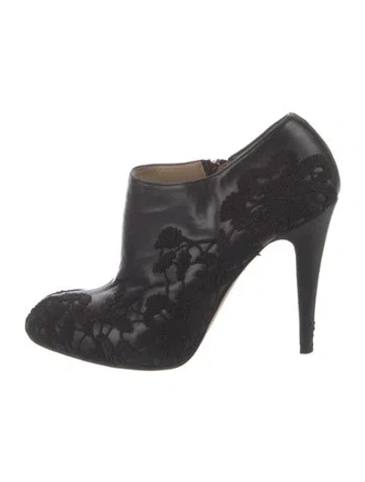 Pre-owned Valentino Garavani Leather Embroidered Accent Mules In Black