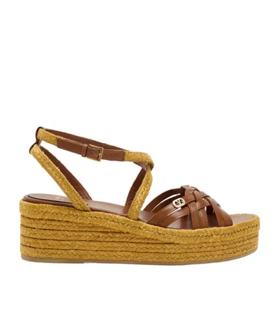 Valentino Garavani Leather Espadrille Wedges In Brown
