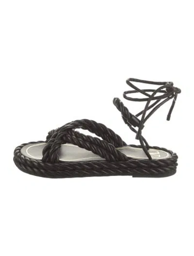 Pre-owned Valentino Garavani Leather Espadrilles In Black