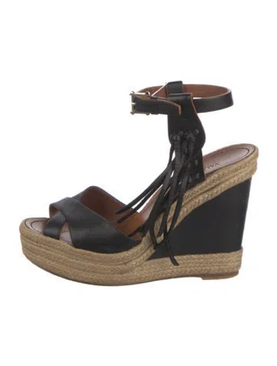 Pre-owned Valentino Garavani Leather Espadrilles In Black