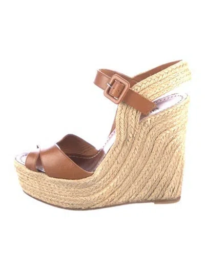 Pre-owned Valentino Garavani Leather Espadrilles In Brown