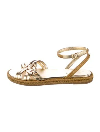Pre-owned Valentino Garavani Leather Espadrilles In Gold/metallic