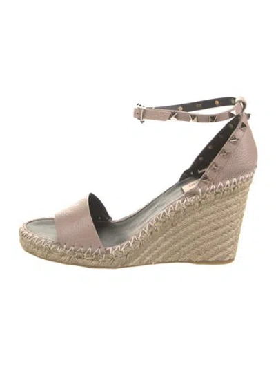 Pre-owned Valentino Garavani Leather Espadrilles W/ Tags In Neutral