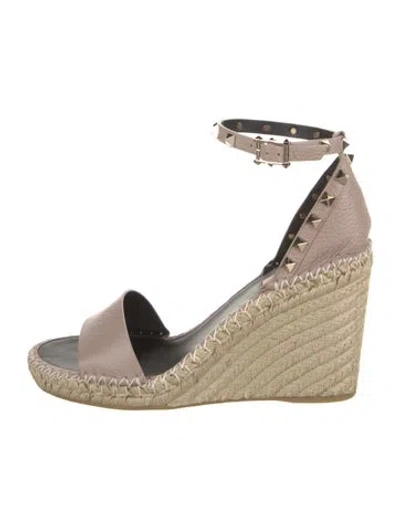 Pre-owned Valentino Garavani Leather Espadrilles W/ Tags In Neutral