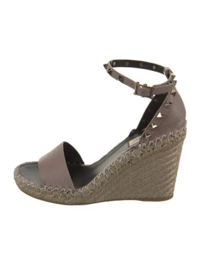 Pre-owned Valentino Garavani Leather Espadrilles W/ Tags In Neutral