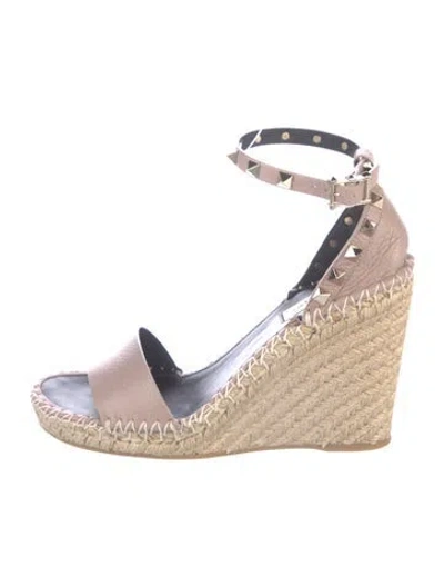 Pre-owned Valentino Garavani Leather Espadrilles W/ Tags In Neutrals
