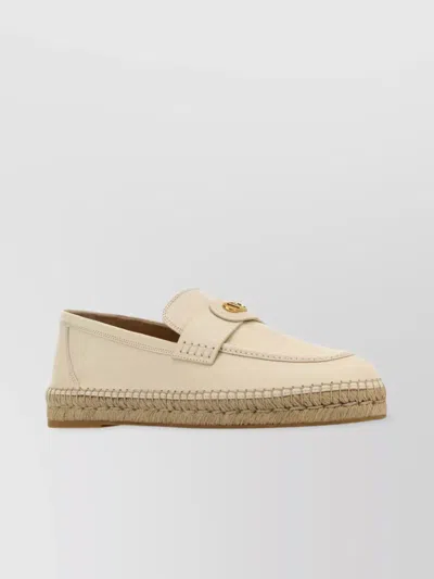 Valentino Garavani Leather Espadrilles With Round Toe In Beige